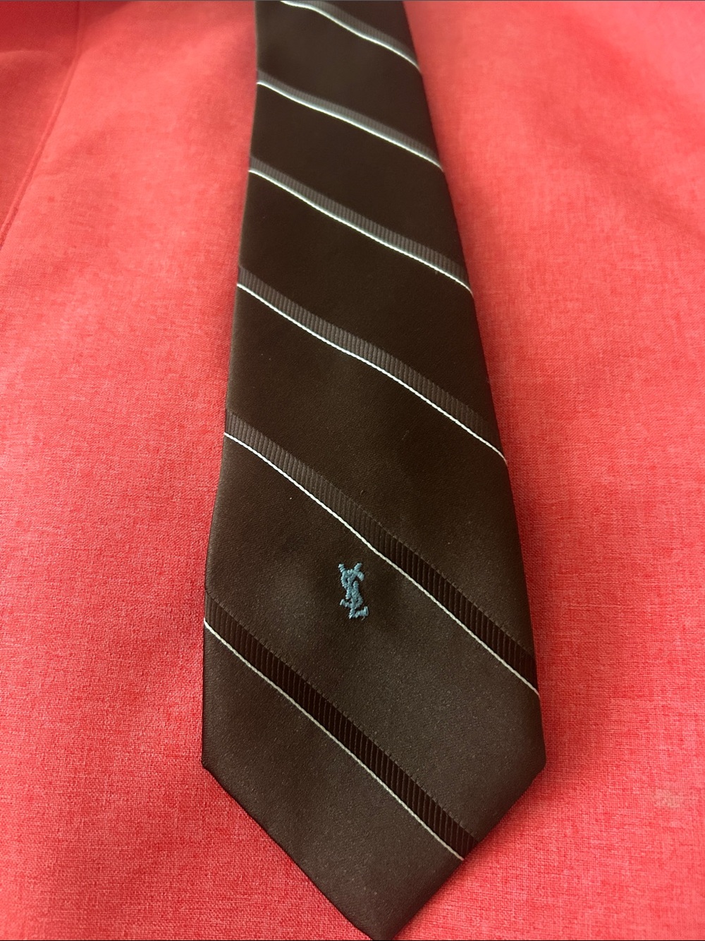 Yves Saint Laurent Brown Silk Tie with Light Blue Accents